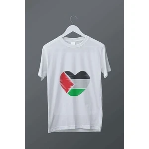 Filistin Kalp Desenli Beyaz Tişört