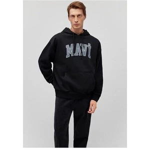 Logo Baskılı Kapüşonlu Siyah Sweatshirt 067149-902