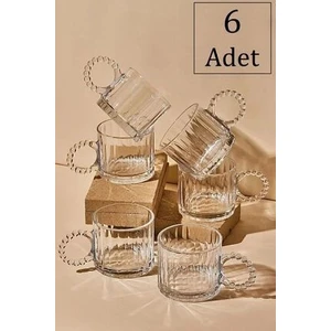 6 Lı Boncuk Kulplu Cam Kupa ,boncuklu Cam Kupa, Espresso Meşrubat Bardağı