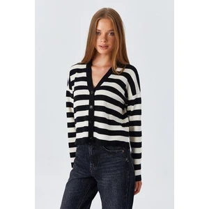 6892 Kadın Çizgili Dokulu Hırka Siyah