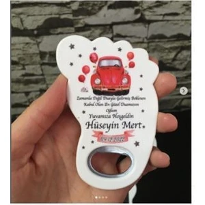 Onura Tasarlat 25 Adet Ayak Magnet Açacak Yeni Doğan, Doğum Günü, Sünnet, Nişan, Söz, Kırmızı Araba Temalı