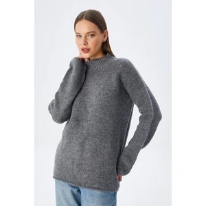 6849 Kadın Dikişsiz Dik Yaka Triko Kazak Antrasit