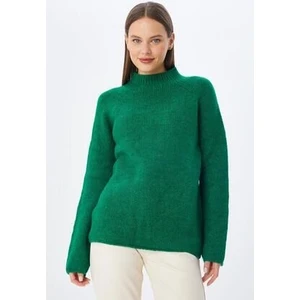 6849 Kadın Dikişsiz Dik Yaka Triko Kazak Yeşil