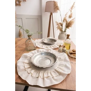 6'lı Çift Fırfırlı Vintage Keten Yuvarlak Amerikan Servisi 40X40 cm