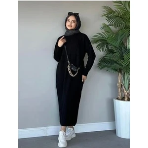 Fitilli Triko Elbise Siyah