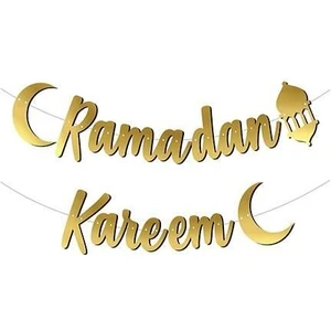 Gold Renkli Ramadan Kareem Yazılı Kaligrafi Banner 210*20CM