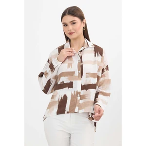 4398A Desenli Kısa Gömlek Kahve