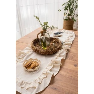 Rufle I Runner Naturel  Çiftfırfırlı Keten Vintage 40 x 110 cm