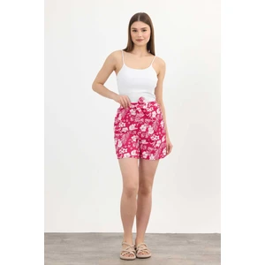 4356A Çiçek Desenli Şort Fuşya