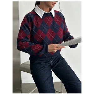 Baklava Desenli Kazak Lacivert/bordo