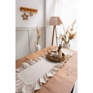 Premium | Rufle Naturel Keten Fırfırlı Runner Vintage 40 x 110 cm Bohem