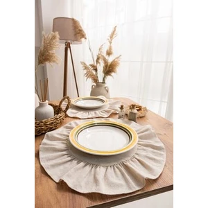 Premium | 6'lı Fırfırlı Keten Yuvarlak Amerikan Servisi 40X40 cm