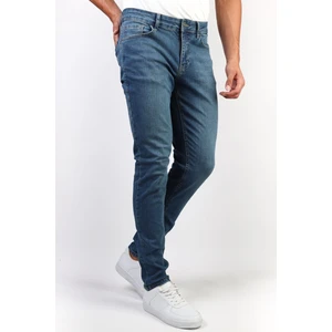 Serhat Özköroğlu - Mavi Taşlamalı  Slim Fit Likralı Jean Erkek Kot Pantolon Mavi