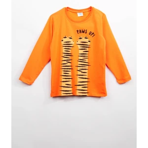 Pamuklu Uzun Kollu Paws Up Baskılı Erkek Çocuk Tshirt Turuncu