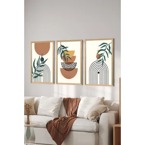 3 Parça Ahşap Çerçeve Görünümlü Mdf Tablo Seti - Model 33