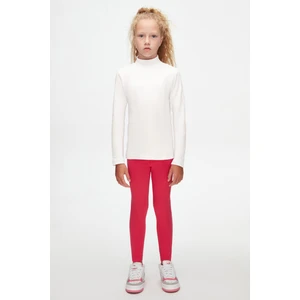 Ekru Basic Kışlık Yarım Balıkçı Yaka Uzun Kollu Kız Çocuk Tişört