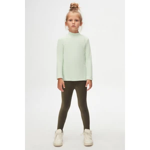 Soft Yeşil Basic Kışlık Yarım Balıkçı Yaka Uzun Kollu Kız Çocuk Tişört