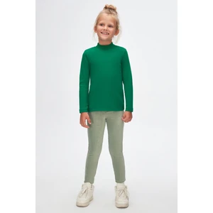 Yeşil Basic Kışlık Yarım Balıkçı Yaka Uzun Kollu Kız Çocuk Tişört