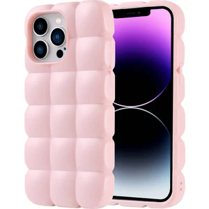 Apple iPhone 14 Pro Max Kılıf Parlak Esnek Silikon Dom Dom Kapak-Pembe