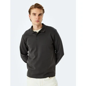 Pamuklu Interlok Kumaş Polo Yaka Sweatshirt