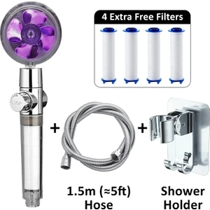 Mingjin Shop2 Mor Set Stili Pervane Turbo Duş Başlığı Su Akışı Ayarlanabilir 360 Döndürme Yüksek Basınçlı Yağış El Filtreli Su Tasarrufu Duş Başlığı (Yurt Dışından)