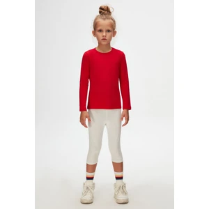 Kırmızı Basic Mevsimlik Likralı Uzun Kollu Kız Çocuk Tişört