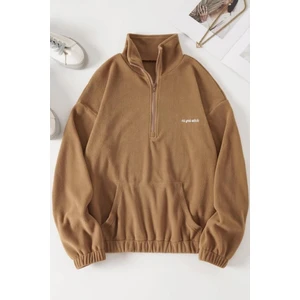 Ghassy Co. Kadın Kanguru Cepli Fermuarlı Polar Sweatshirt