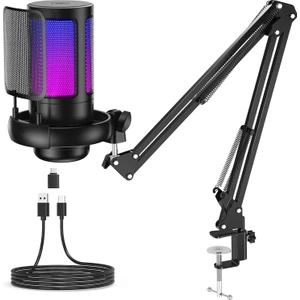 Profesyonel Rgb USB Mikrofon Seti Podcast Yayın Oyun Youtuber Stüdyo ve Influencer Kayıt Mikrofonu