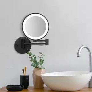 360° LED Aydınlatmalı Çift Taraflı Mat Siyah Makyaj Banyo Aynası