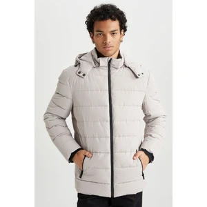 Rüzgar Geçirmez Şişme Mont Slim Fit Kapüşonlu Suni Kürk Astarlı Fermuarlı R0216AZ23AU