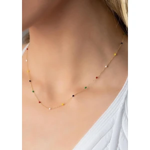 Bayar Gold 14 Ayar Altın Gökkuşağı Renkli Boncuklu Kolye