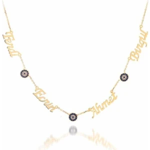Sembol Gold 14 Ayar Altın İsimli Ve Nazarlı Aile Kolyesi 5,00 Gr Sg42-0021