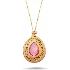 Sembol Gold 14 Ayar Altın Tesir Kolye Pembe Kuvars Taş