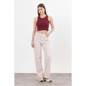 11104 Likralı Bol Paça Pantolon Bej