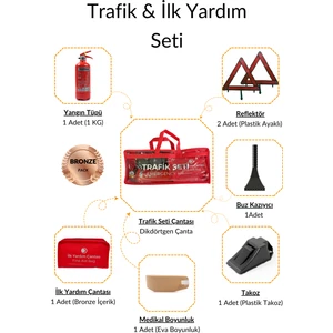 Trafik ve Ilk Yardım Seti - Muayene Uyumlu 1 kg Araç Yangın Tüpü - 2 Adet Reflektör - Bronze Pack