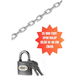 25 mm Gri Asma Yurt Kilit (Dolap Kilidi) 40 cm Zincirli