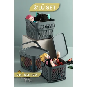 3'lü Set Oyuncak Saklama Kutusu - Bebek Çocuk Odası Düzenleyici - Kapaklı Çok Amaçlı Organizer