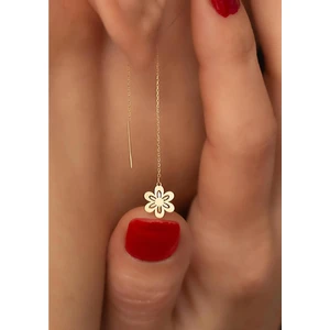 Bayar Gold 14 Ayar Altın Baskılı Çiçek Zincir Küpe