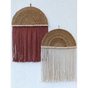 2'li El Yapımı Makrome & Hasır Boncuklu Supla Bohem Duvar Dekorasyon Ürünü (EV, BAHÇE, BALKON)