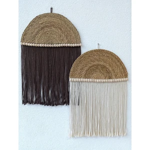 2'li El Yapımı Makrome & Hasır Boncuklu Supla Bohem Duvar Dekorasyon Ürünü (EV, BAHÇE, BALKON)