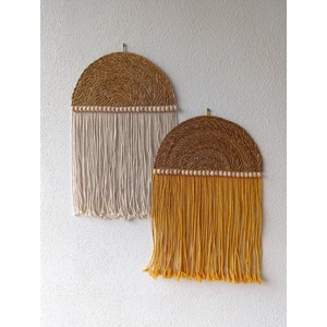 2'li El Yapımı Makrome & Hasır Boncuklu Supla Bohem Duvar Dekorasyon Ürünü (Ev, Bahçe, Balkon)