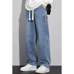 The Rule Erkek Mavi Baggy Beli Lastikli Likralı Düz Paça Bol Kesim Esnek Jean Denim Kot Pantolon RF0484