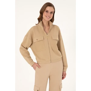 U.S. Polo Assn. Kadın Kum Fermuarlı Dik Yaka Sweatshirt 50299001-VR085