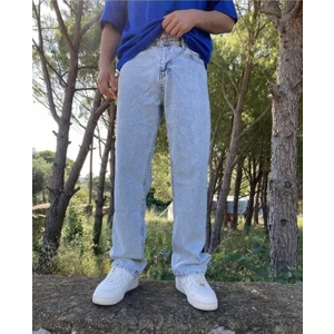 Oray Store  Yıkamalı Buz Mavi Baggy Pantolon