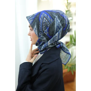 Silk Home Aminenesil Etnik Desen Soft Pamuk Eşarp Saks Mavisi Siyah