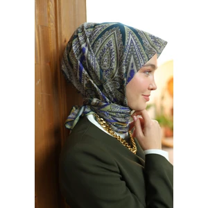 Silk Home Aminenesil Etnik Desen Soft Pamuk Eşarp Petrol Mavisi Yeşil Renk