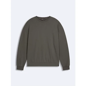 Sloganlı Sıfır Yaka Uzun Kollu Relaxed Fit Gri Sweatshırt