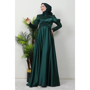 Giza Store Kolu Drapeli Pullu Abiye Zümrüt