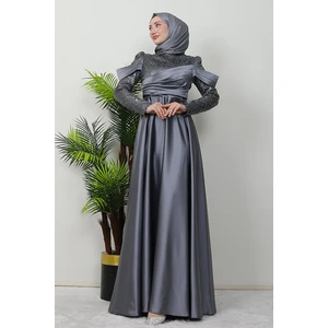 Giza Store Kolu Drapeli Pullu Abiye Koyu Gri