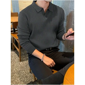 Cool Tarz Füme Erkek Polo Yaka Fitilli Triko Kazak